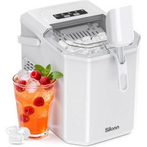 image:imageSilonn Ice Maker Countertop Stainless Steel Portable Ice Machine with Carry Handle SelfCleaning Ice Makers with Basket and Scoop 9 Cubes in 6 Mins 26 lbs per DayMoonlight White