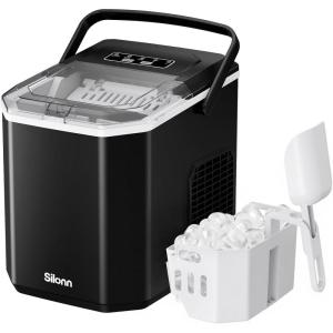 image:imageSilonn Ice Maker Countertop Stainless Steel Portable Ice Machine with Carry Handle SelfCleaning Ice Makers with Basket and Scoop 9 Cubes in 6 Mins 26 lbs per DayInkBlack with Handle