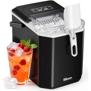 image:imageSilonn Ice Maker Countertop Stainless Steel Portable Ice Machine with Carry Handle SelfCleaning Ice Makers with Basket and Scoop 9 Cubes in 6 Mins 26 lbs per DayBlack26lbs