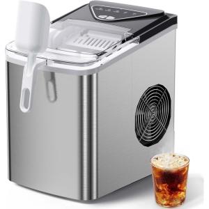 image:imageSilonn Ice Makers Countertop 9 Cubes Ready in 6 Mins 26lbs in 24Hrs SelfCleaning Ice Machine with Ice Scoop and Basket 2 Sizes of Bullet Ice for Home Kitchen Office Bar PartyStainless Steel with Ice Basket Handle