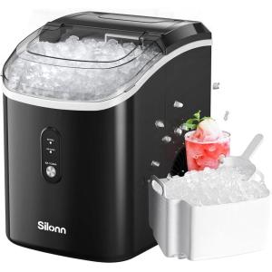 image:imageSilonn Nugget Ice Makers Countertop 38lbs24H Chewable Pellet Ice Machine with Self Cleaning Function Portable Pebble Ice Maker with Ice Scoop for Home Kitchen Office BlackBlacktransparent
