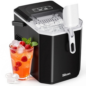 image:imageSilonn Ice Maker Coutertop  Portable Ice Cube Machine  20lbs of Bullet Ice per Day Makes Ice in 6 Minutes Stainless Steel with Visible Water Level Window Ideal for Kitchen Office and CampingBlack26lbs